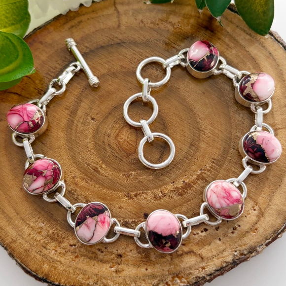 Southwest Jewelry - Southwest Genuine Red Rose Dahlia Turquoise Gemstone Bracelet Red Pink New 925